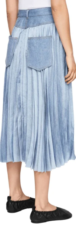 Asymmetrischer Midirock mit Falten Hellblau