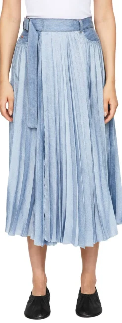 Asymmetrischer Midirock mit Falten Hellblau