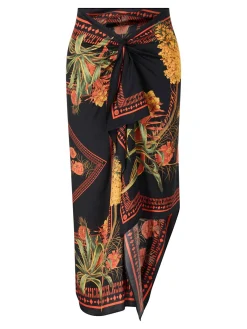 Asymmetrischer Pareo-Rock aus Twill mit Foulard-Print Multi