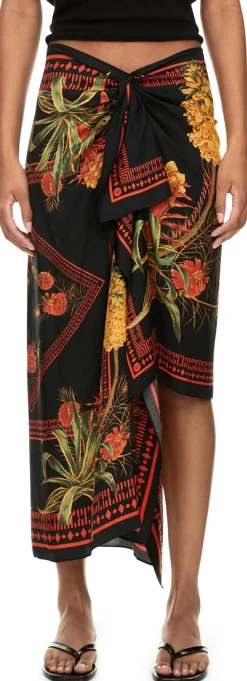 Asymmetrischer Pareo-Rock aus Twill mit Foulard-Print Multi