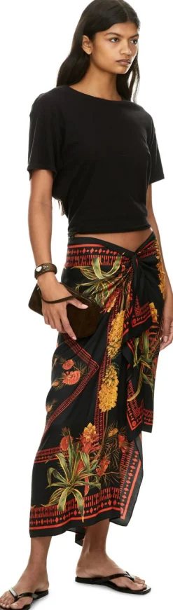 Asymmetrischer Pareo-Rock aus Twill mit Foulard-Print Multi