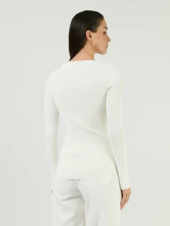 Asymmetrisches Langarmshirt Weiß