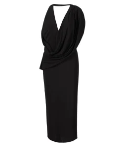 Asymmetrisches Midikleid mit Drapierung Schwarz