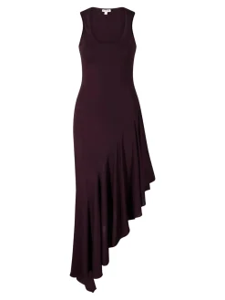 Asymmetrisches Midikleid mit Rüschen Bordeaux