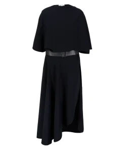 Asymmetrisches Midikleid mit Gürtel Schwarz