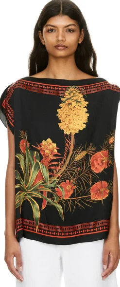 Asymmetrisches Top aus bedrucktem Viskose-Twill Multi