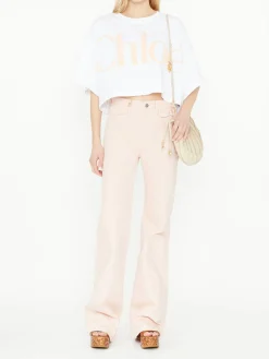 Ausgestellte Jeans aus Baumwolle Rosé