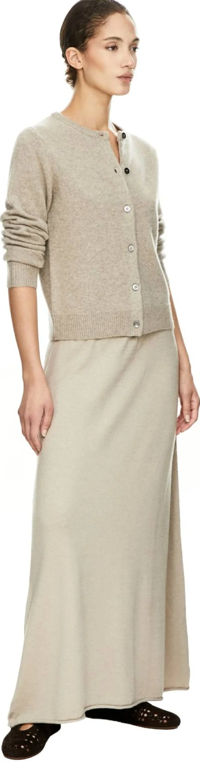 Ausgestellter Midirock aus Seide und Cashmere Summer Taupe