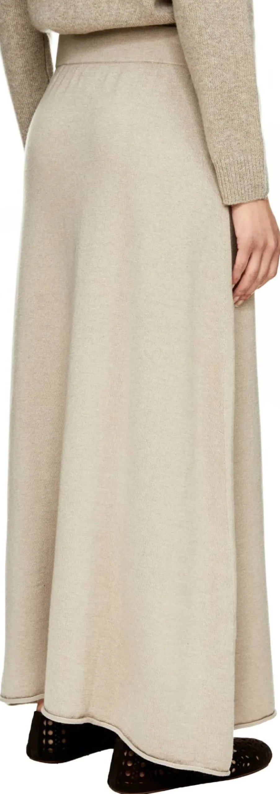 Ausgestellter Midirock aus Seide und Cashmere Summer Taupe