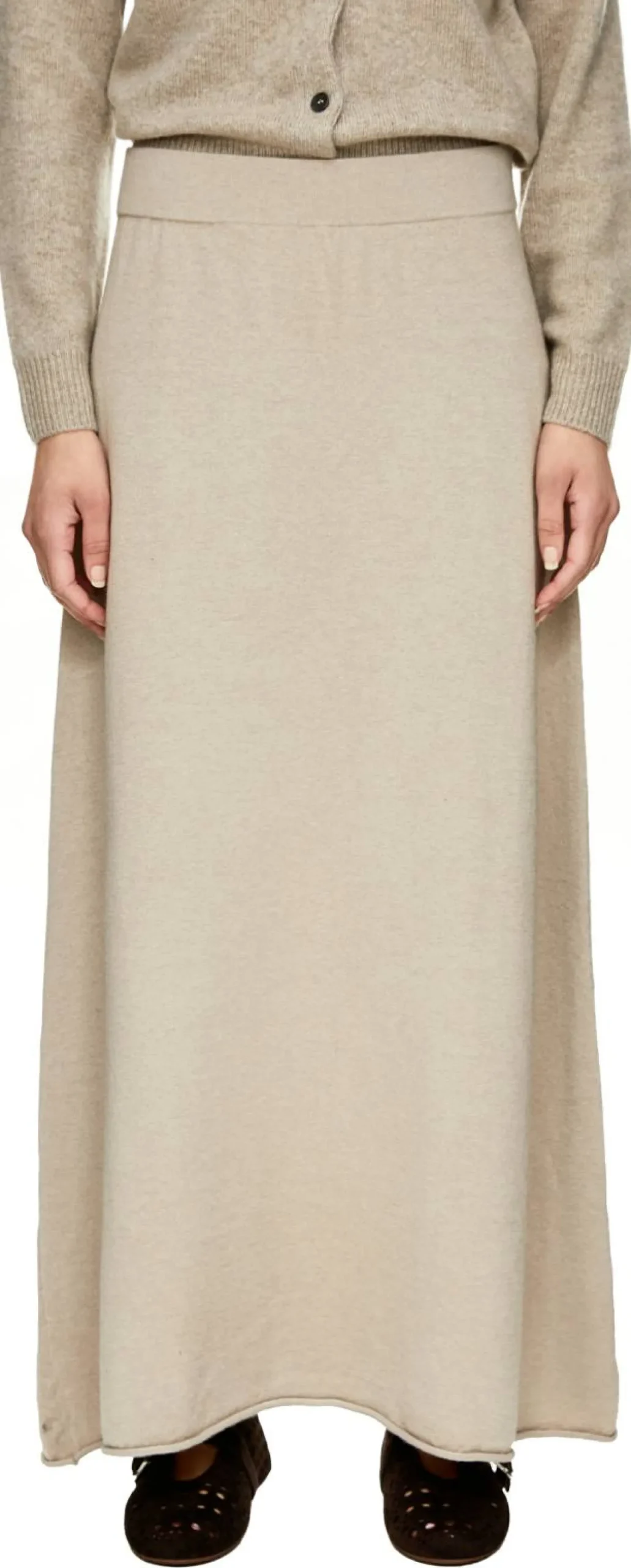 Ausgestellter Midirock aus Seide und Cashmere Summer Taupe