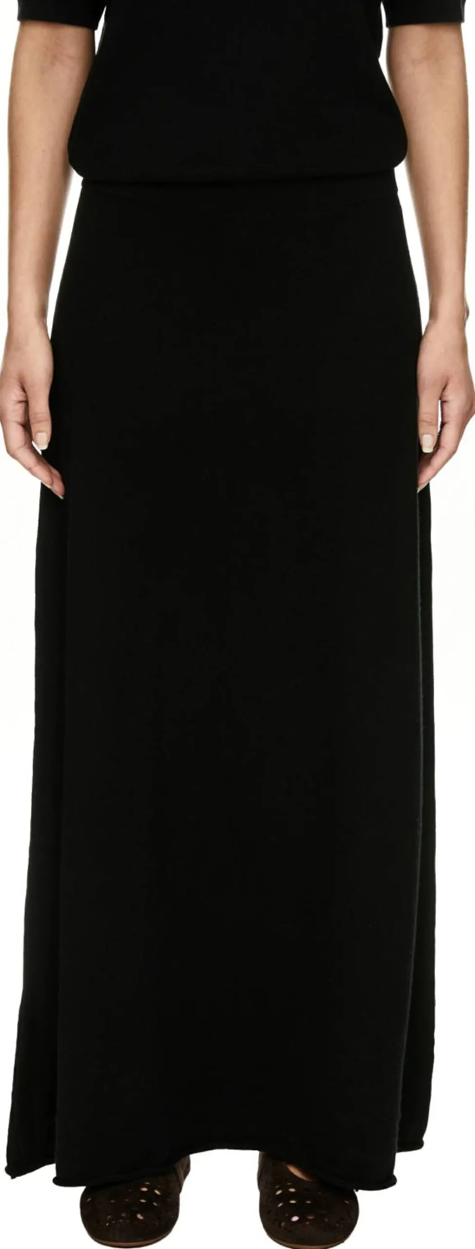 Ausgestellter Midirock aus Seide und Cashmere Black