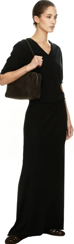 Ausgestellter Midirock aus Seide und Cashmere Black