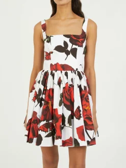 Ausgestelltes Kleid Weiß/Rot