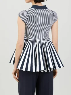 Ausgestelltes Polo-Shirt Weiß/Marineblau