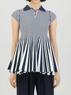 Ausgestelltes Polo-Shirt Weiß/Marineblau