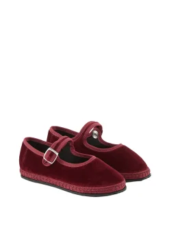 Ballerina 'Mary Jane' aus Samt Bordeaux