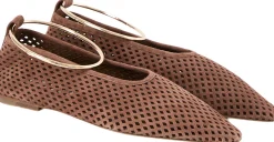 Ballerina mit Metallfußkettchen aus Veloursleder Braun