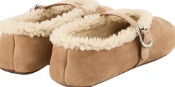 Ballerinas aus Veloursleder mit Shearling Camel