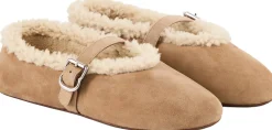 Ballerinas aus Veloursleder mit Shearling Camel