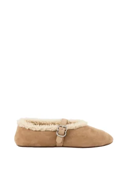 Ballerinas aus Veloursleder mit Shearling Camel