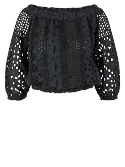 Baumwollbluse 'Maira' aus Lochspitze Schwarz