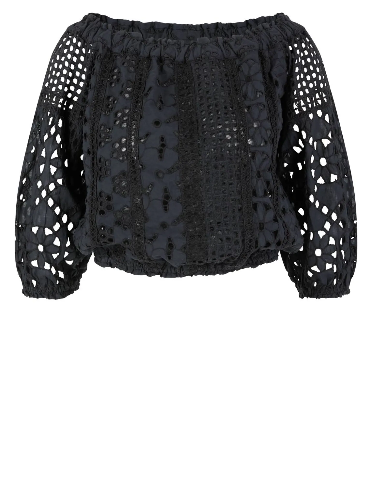Baumwollbluse 'Maira' aus Lochspitze Schwarz