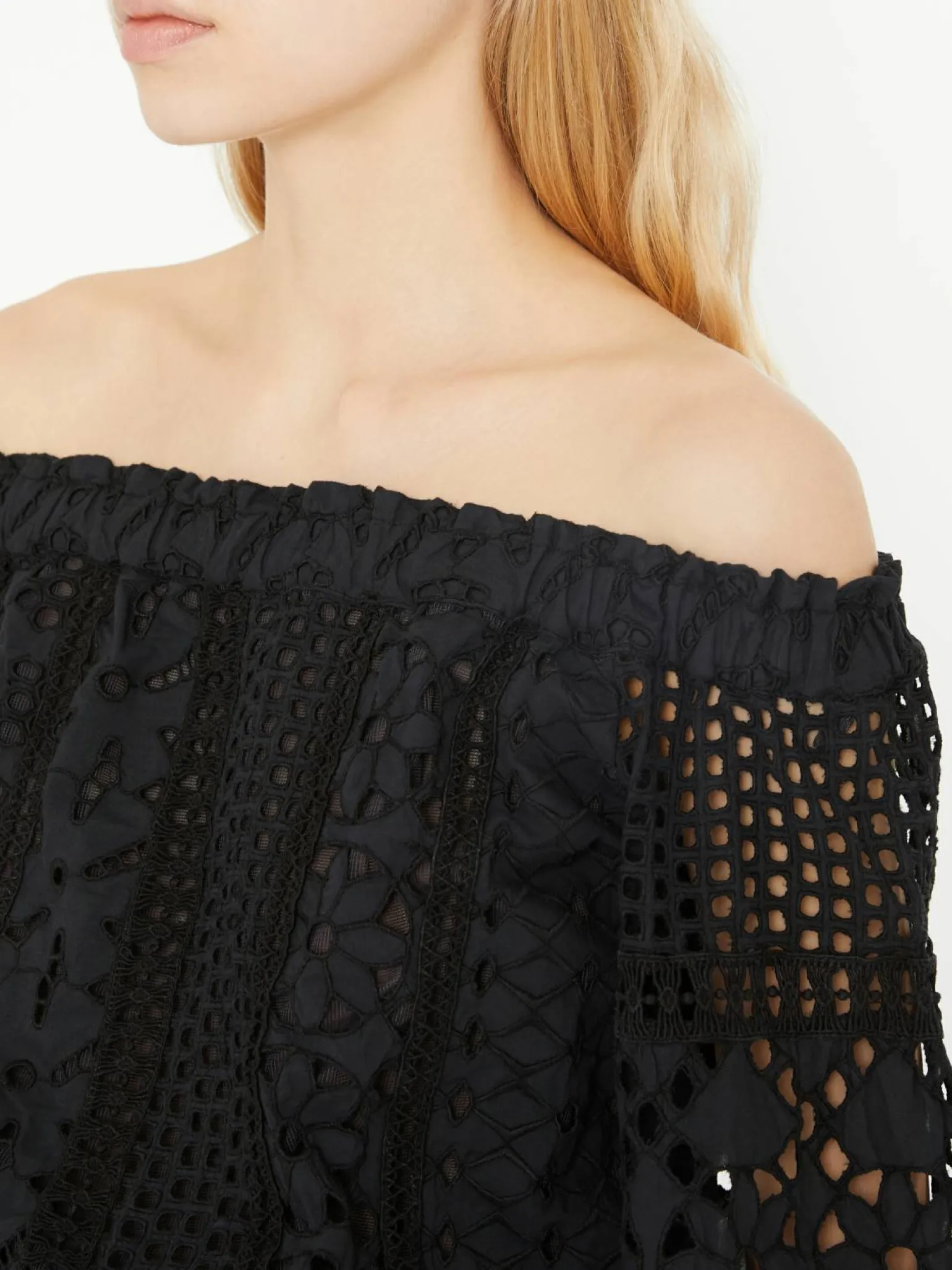 Baumwollbluse 'Maira' aus Lochspitze Schwarz