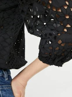 Baumwollbluse 'Maira' aus Lochspitze Schwarz
