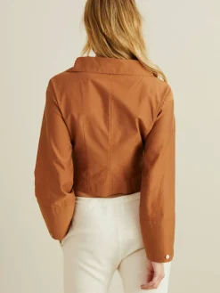 Baumwoll-Nylon-Bluse 'Idris' mit Knotendetails Braun