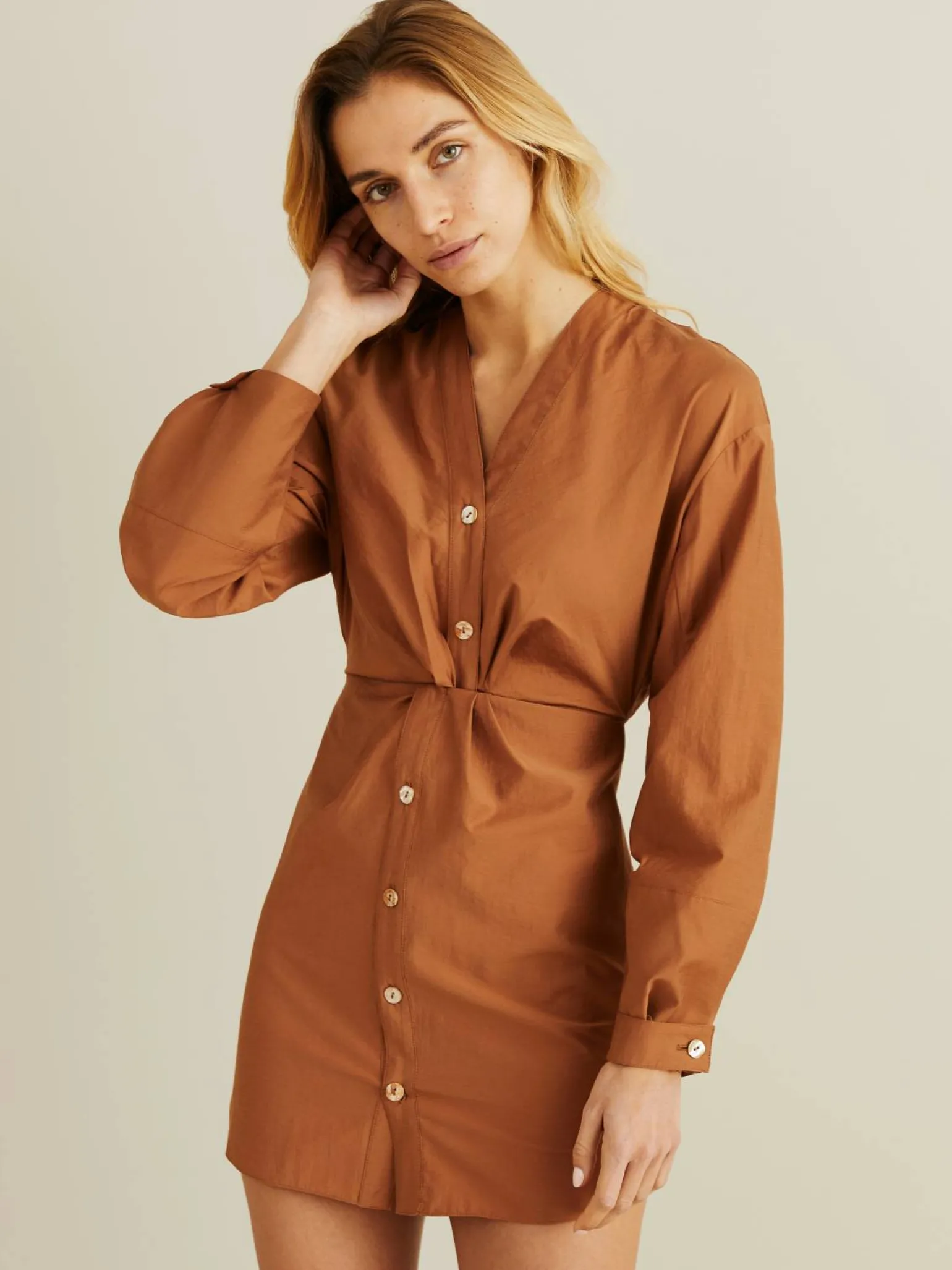 Baumwoll-Nylon-Kleid 'Johanna' mit Knotendetails Braun