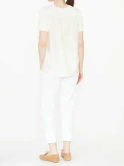 Baumwoll-Seiden-T-Shirt Crème