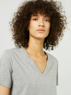Baumwoll-T-Shirt V-Neck Grau Melange