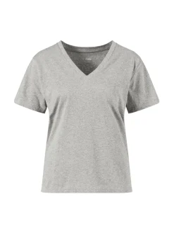 Baumwoll-T-Shirt V-Neck Grau Melange