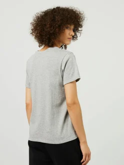 Baumwoll-T-Shirt V-Neck Grau Melange