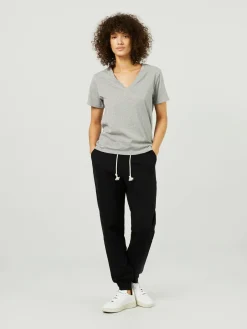 Baumwoll-T-Shirt V-Neck Grau Melange