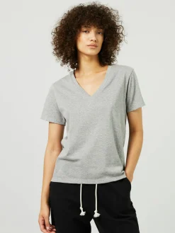 Baumwoll-T-Shirt V-Neck Grau Melange