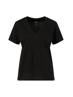 Baumwoll-T-Shirt V-Neck Schwarz