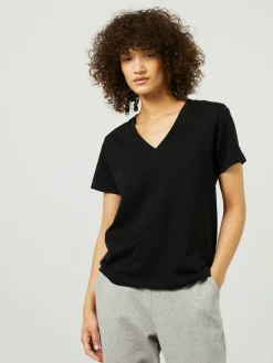 Baumwoll-T-Shirt V-Neck Schwarz