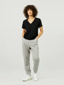 Baumwoll-T-Shirt V-Neck Schwarz