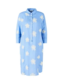 Besticktes Hemdkleid aus Leinen Hellblau
