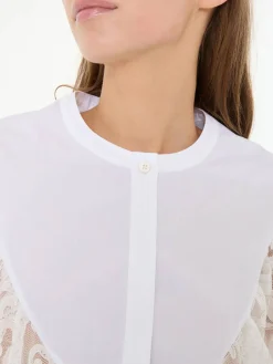 Bestickte Spitzenbluse mit Ballonärmel Weiß