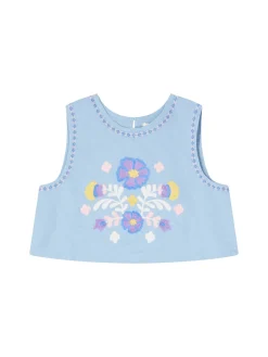 Besticktes Top 'Albane' Blau