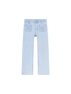 Bestickte Straight-Leg Jeans Hellblau