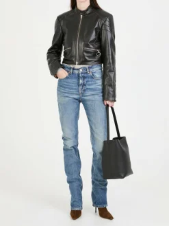 Bikerjacke aus Leder Schwarz