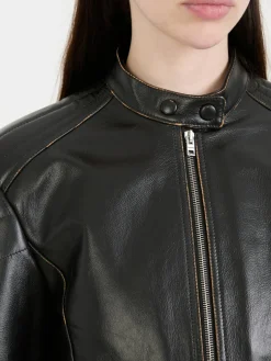 Bikerjacke aus Leder Schwarz
