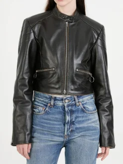 Bikerjacke aus Leder Schwarz