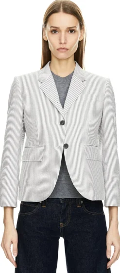Blazer aus gestreiftem Seersucker-Krepp Grau