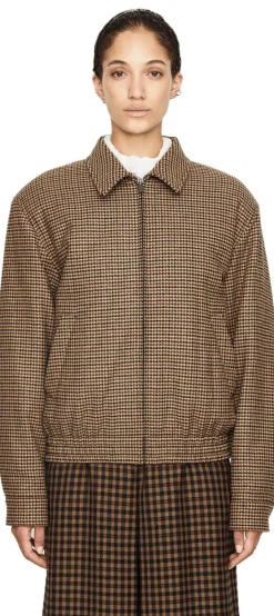Blousonjacke mit Hahnentrittmuster Beige
