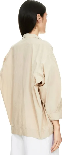 Bluse aus Baumwollkrepp mit Bindebändern Beige