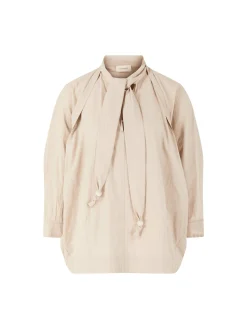Bluse aus Baumwollkrepp mit Bindebändern Beige